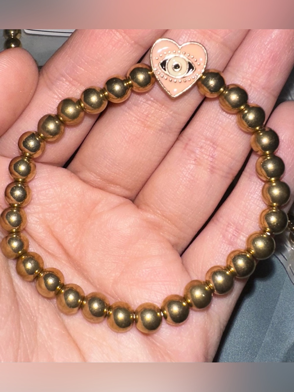 NEW Evil Eye Pink Heart Beaded Bracelet